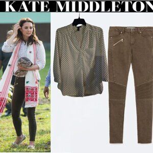 Zara Mid-Rise Biker Trousers & Blouse - Safari Essentials